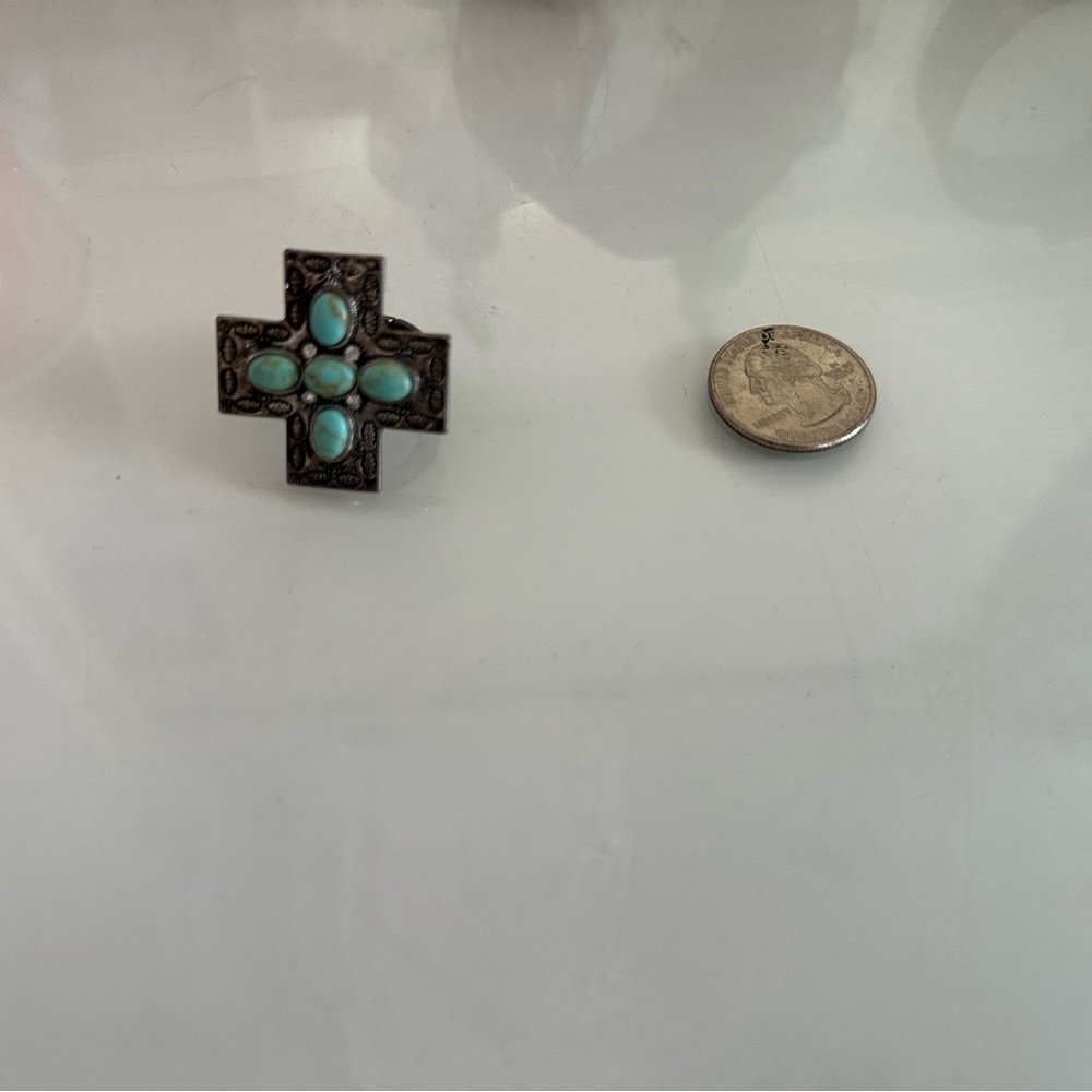 Cross with Turquoise Adjustable Ring